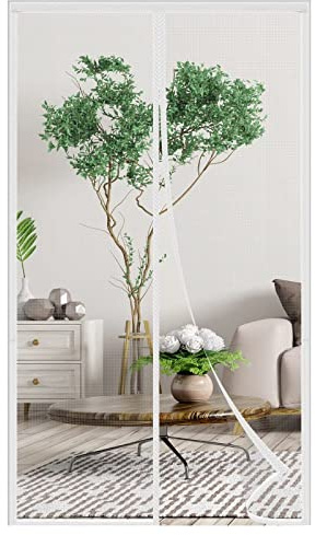 AQKaki Magnétique Moustiquaire Porte en Fibre de Verre | 140x165cm Blanc Autofermeture Moustiquaire Baie Vitree Porte Fenetre Rideau de Porte Antimoustique pour Balcon Salon