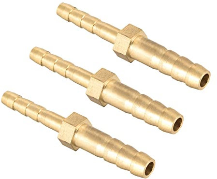QUARKZMAN Raccordi in Ottone 8mm a 6mm Dia Raccordo Dritto Barb Tubo Flessibile Riduttore Dritto Connettore Adattatore per Tubo Flessibile Collegamento Giardino [3 Pezzi, Tono Oro]