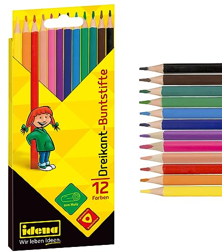 Idena 20134 - Pastelli in 12 Colori, matite Colorate in Legno FSC a Forma Triangolare ergonomica, confezionate in Astuccio di Cartone