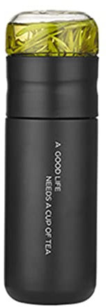 BYYLECL Isolierbecher mit Filter, Edelstahl-Tee-Ei, 300 ml, Teeflasche mit Glas-Infuser, trennt Tee und Wasser, Schwarz