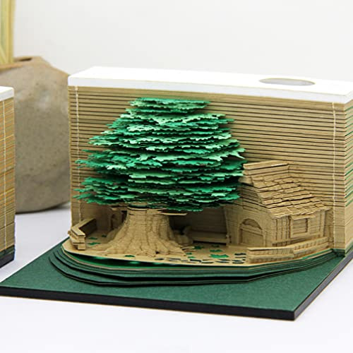FOMTOR 3D-Notizblöcke, Papier Notizen Kunst Baustein, DIY Papier Notizen Kreatives Dekoratives Geschenk Hochzeit Souvenirs Valentinstag Geschenke (Baumhaus 200pcs Grün)