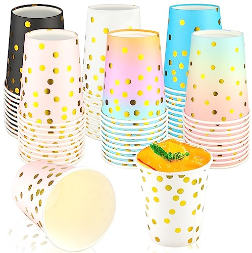 BINYI Gobelets Carton Jetables Gobelets en Papier 250ml Verres Carton de Couleurs Gobelet Anniversaire Biodégradables Paper Cups Pour Les Fêtes Mariage Froides Boissons Chaudes 60Pcs