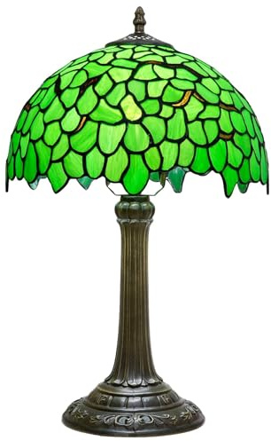 wecrejoni Tiffany Lampe Buntglas Tischlampe 12X12X18 Zoll Schreibtisch Leselicht Dekor Neben Schlafzimmer Wohnzimmer Zuhause (H-1171-Green Leaf)