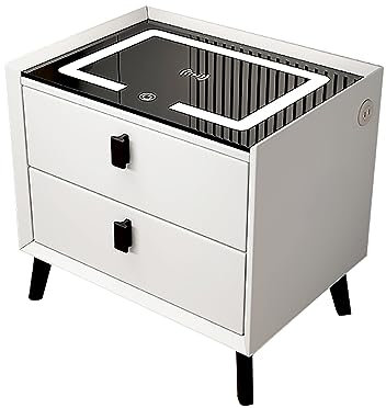 Table De Chevet Led Rangement De Table Pour Chambre À Coucher Table De Nuit Avec Prise Et Port USB Table De Chevet Avec 2 Tiroirs Grande Capacité Chevet De Lit Pour Chambre ( Color : Wit , Size : 50*4
