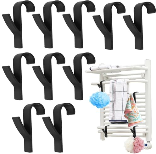 lankai 10 Stück Heizungshaken, Haken Für Heizkörper Bad, Handtuchhalter Heizkörper, Haken Für Handtuchheizkörper, Für Heizkörper, Badezimmer, Küchenaufhänger (Schwarz)