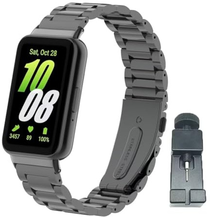 nuosiweilang Kompatibel Für Samsung Galaxy Fit3 Armband Sport Edelstahl Metall Uhrenarmband Armband Ersatzarmband Für Galaxy Fit 3 SM-R390 Männer und Frauen Schwarz