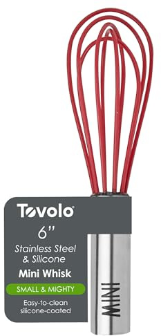 Tovolo Mini Whisk Stainless Steel 6 Inch Tiny Whipper Silicone Whisker for Cooking Blending Mixing Stirring Whisking Egg Beating, Easy Clean Dishwasher Safe Small Kitchen Mini Metal Whisk, Cayenne Red