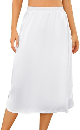 Wikoan Femme Jupon sous Robe Satin Fond de Jupe Longue sous-Vêtements Femme Jupe élastique Jupons pour Robe Transparente Blanc L