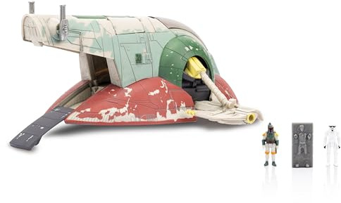 Jazwares Star Wars Micro Galaxy Squadron Boba Fetts Raumschiff (Ep 5) – 17,8 cm Fahrzeug mit Flight Display Stand und DREI 2,5 cm Mikrofiguren-Zubehör