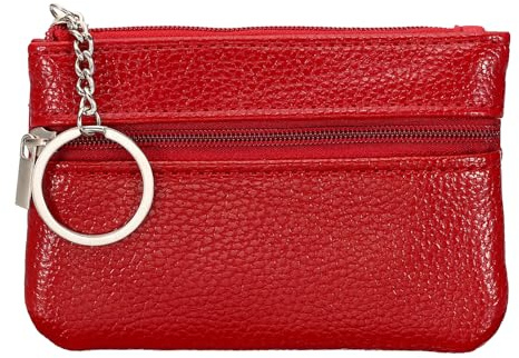 PATIKIL Porte-Monnaie à Pièces de 4,5 x 3, Porte-Monnaie en Cuir, Petits Sacs Organisateurs avec Anneau de Clés à Fermeture Éclair pour Femmes Hommes à la Maison, Rouge