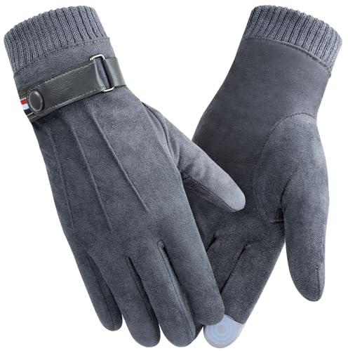 Kiiwah Handschuhe Herren Winter, Wildleder Dick Warmer Plüsch Touchscreen Handschuh mit Fleece Futter, Winddicht Thermo Anti-Rutsch Winterhandschuhe für Outdoor Indoor