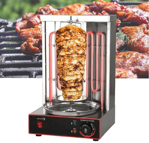 LoJax Parrilla Eléctrica De Horno Asador Vertical a Gas para Kebab, Giroscopio Asador De Carne con 2 Tubos Calefactores Y Bandeja para Recoger Carne, Perillas De Control Individuales