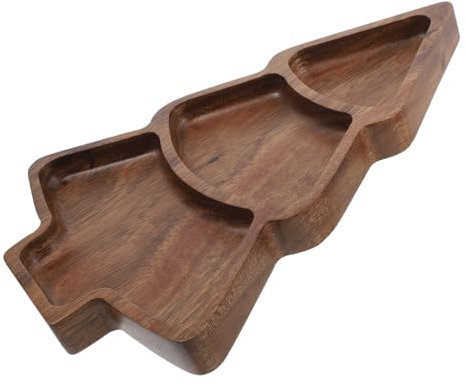 TOPBATHY Tabla de Cortar Navideña de Madera con Compartimentos Bandeja para Aperitivos y Quesos Plato Decorativo para Desayuno y Secos Diseño Árbol de Navidad Pulido Mano