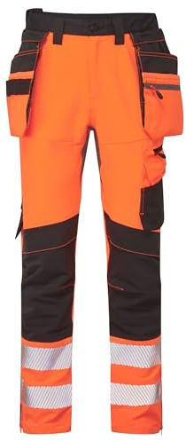 Portwest DX454 DX4 Hi Vis Detachable Holster Pocket Craft Work Trousers With Titanmill Pro Four Way Stretch Fabric, High Rise Back Waistband, Pre Bent Knee Pad Pockets, Triple Stitched Seams And Certi