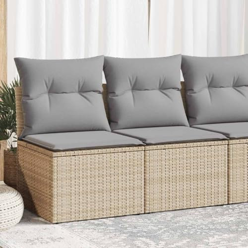 UJCHVHN Home Garden Gartensofa-Set mit Kissen, Polyrattan, Akazie, Beige, 4-teilig
