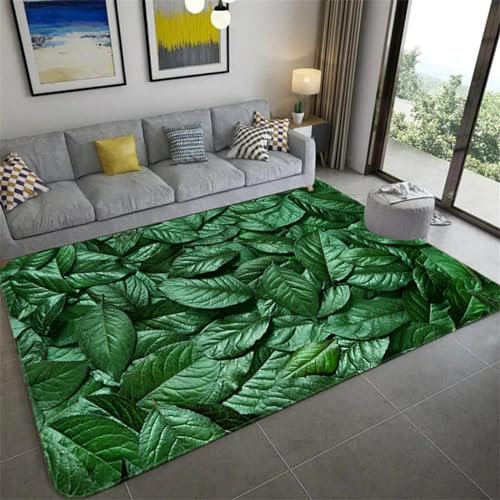 Tapis De Salon, Planter des Feuilles De Bananier 3D, Tapis Antidérapant Moderne, Chambre À Coucher, Bureau, Salon, Tapis Art Déco 100 X 200 Cm - Nettoyage Facile ，Polyester, avec Supp -74951343451291