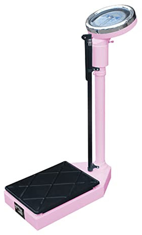 Bilancia pesapersone Bilancia a colonna meccanica/meccanica, bianco, blu, rosa, con asta di altezza regolabile, quadrante sovradimensionato, con misurazioni di facile lettura, capacità di 160 kg (Col