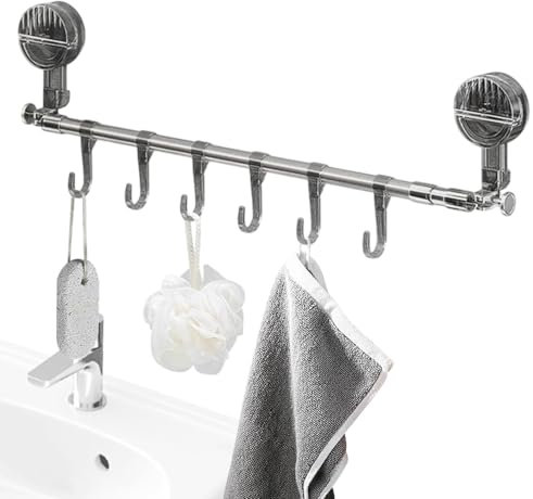 Porte-serviettes mural avec ventouse - Acier inoxydable réglable, barre porte-serviettes coulissante | Crochets de forage de salle de bain, porte-serviettes manteaux vêtements, idéal pour les espaces
