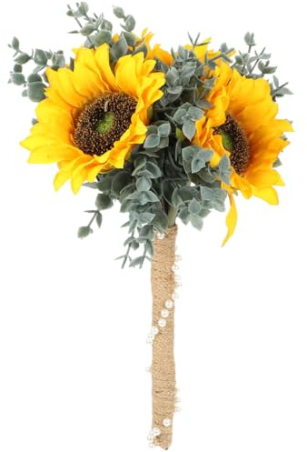 DECHOUS Artificial Sunflower Bridal Bouquet for Wedding - Handmade Bride and Bridesmaid Holding Flowers Bouquet Prop for Country Weddings Ceremony Celebration - 30cm Long