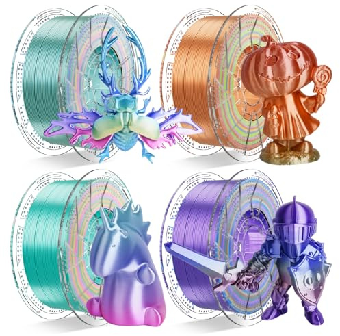 Conjure Silk PLA Regenbogen-Filament Set, PLA Filament 1,75 mm Mehrfarbig für 3D-Drucker, Seidenoptik, Mini/Macaron/Candy/Galaxy Rainbow, 4 kg (4×1 kg) | Seiden-PLA-Filament, Regenbogen-Filament, stark und robust, sauber gewickelt, Maßgenauigkeit ± 0,02 mm (4er-Pack)