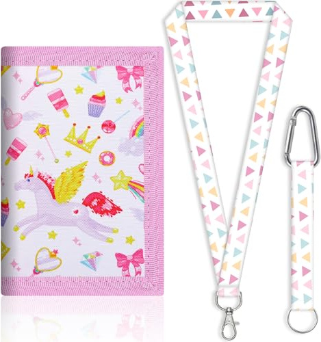 Febbya barnplånbok flickor, rosa pegasus plånbok barn ålder 4–12 trifold plånbok liten med nyckelband för jul födelsedag, röd, M, Avslappnad