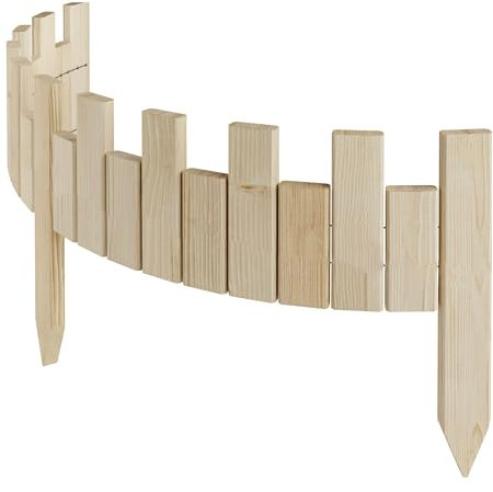 Floranica Beeteinfassung Rasenkante Holz 100 x 15 cm Unbehandelt Rollzaun Holzzaun unimprägniert Flexible Rollborder Palisade Gartenzaun Umzäunung für Garten