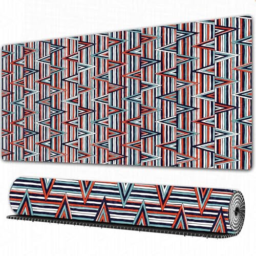 FEHWI 90×40 cm Verlängertes großes Mauspad Schreibtischauflage,Tribal Dekor, gestreiftes afrikanisches abstraktes ethnisches Muster mit kr,genähte Kanten Gaming mauspads,rutschfeste Gummibasis