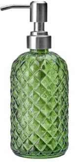 Dispensador de jabón de cristal de 400 ml con bomba de acero inoxidable, bomba verde, dispensador de loción, dispensador de jabón para baño, cocina, encimera, lavandería