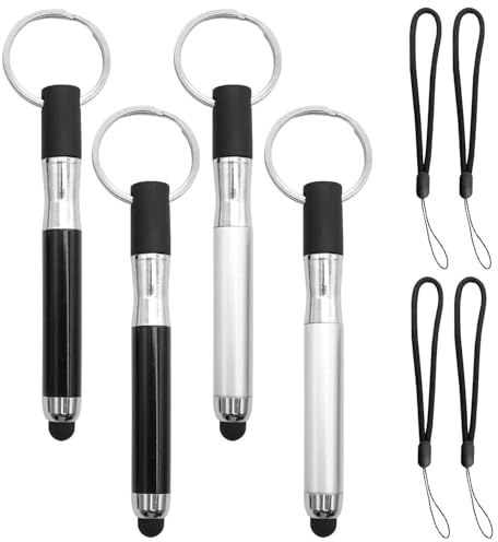 OAOSDH Stylo À Balle À Écran Tactile en 4 Pièces Et Lanière Noire en 4 Pièces, Stylo À Bille Portable, Mini Stylo À Bille, Étude Et Fournitures De Bureau.