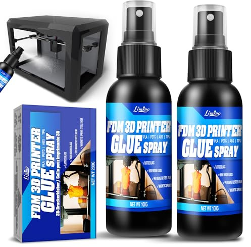 3D Druck Kleber - PLA Kleber 3D Drucker, Verhindert Warping auf Beheizter Druckplatte, 3D Sprühkleber für ABS, PLA, PETG, TPU Filamente auf Verschiedenen Druckplatten, Rückstandsfrei, 2 x 100 ml