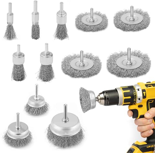 Idota 12 stycken trådborstar, borrmaskin, runda skaft 6 mm stålborste rostfritt stål, trådborste sladdlös skruvmejsel för polering/slipning/avrostning/rengöring
