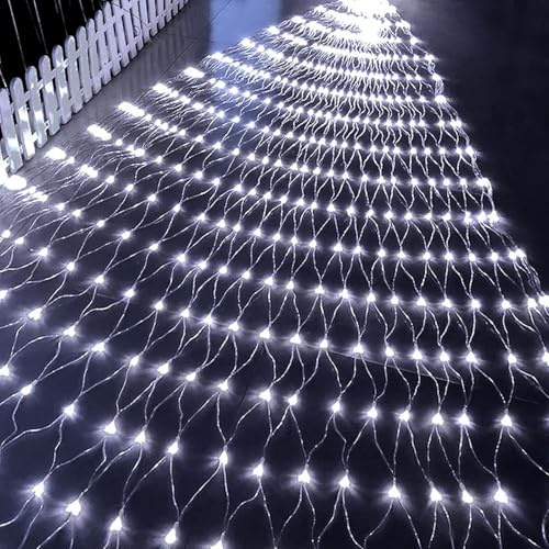 BANTASE Guirnalda De Luces Navideñas For Exteriores, 880 Luces LED De Malla De 6 M X 4 M, con Temporizador Remoto(Cool White,1.5m x 1.5m 96led)