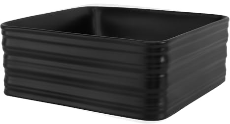 LuxeBath Waschbecken Keramik 390x390x150 mm, Schwarz, Aufsatzwaschbecken für Badezimmer und Gäste-WC, Quadratisches Aufsatzbecken in modernem Design, Waschtisch Waschschale Waschplatz Handwaschbecken