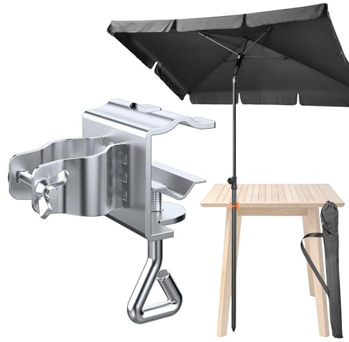 4smile Sonnenschirm Balkon SunnyShade 3-in-1 SET in Anthrazit - UPF 50+ Sonnenschirm rechteckig 200 x 125 cm + multifunktionale Sonnenschirmhalter für Balkontische/Beistelltische + Sonnenschirmhülle