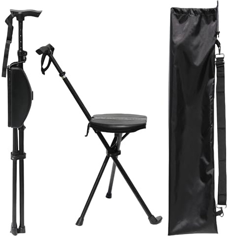 Bastón plegable de aluminio ligero con asiento, ajustable y antideslizante, soporta 550 libras, ideal para viajes y senderismo
