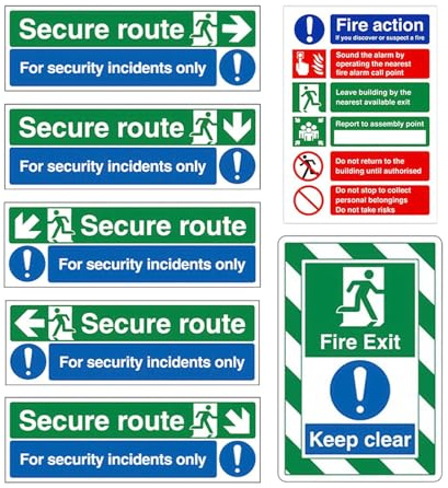 Cartel de salida de emergencia, pegatinas de seguridad para – 7 señales de advertencia para incendios – Para empresas, hospitales, oficinas, garajes, pasillos, interiores y exteriores