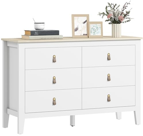 HOMCOM Commode 6 Tiroirs Poignées en Polyuréthane 60 x 40 x 98 cm Blanc