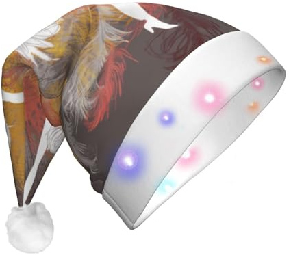 JKSEEPYN Dancing_Weihnachtsmütze für Erwachsene, mit Federdruck, Plüsch, LED-Licht, Weihnachtsmannmütze für Weihnachten, Neujahrsparty