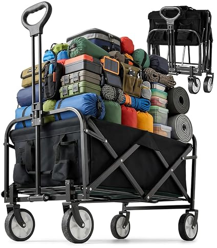 Relaxdays fällbar vagn, 100 kg, teleskophandtag, Oxford-tyg, svart | för shopping, camping, strand