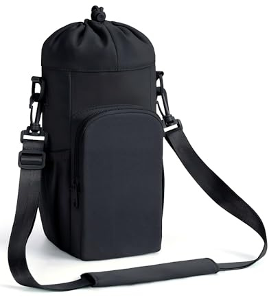 sportsnew Water Bottle Carrier Bag Insulated with Strap,Phone Pocket,Black