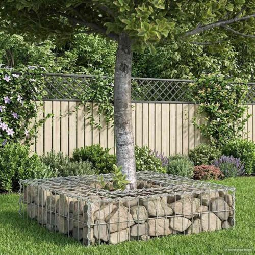 QUAHEAS Gabion surélevé argenté en acier galvanisé 80 x 80 x 20 cm avec élément de clôture haut et résistant aux intempéries pour clôture de jardin, brise-vue terrasse, balcon, extérieur