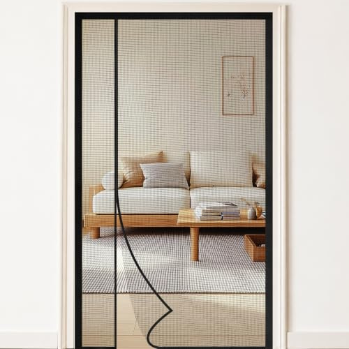 NUTKIT Magnetic Fly Screen Door,120x200cm Side Opening Fly Screens for Door | Heavy Duty Fly Screen Door with Powerful Magnets, Full Frame Magic Tape & Magnetic Insect Door Screen for Balcony