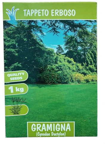 Semi Prato Gramigna 1 Kg | Seme Cynodon Dactylon | Tappeto Erboso Resistente | Miscuglio Professionale per Giardino, Aree Verdi e Zone Soleggiate