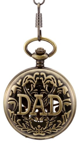 JewelryWe Fars dag gåva män antik brons lera pappa hänge mekanisk fickur halsband 36,1 cm kedja (med presentpåse)
