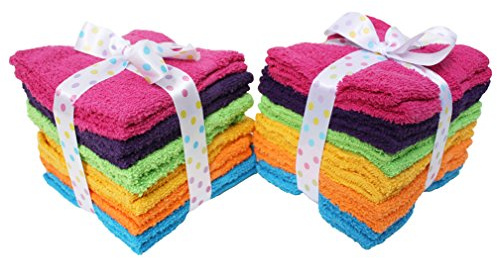 DII Basic Bulk Pack Cotton Washcloth Set, 12x12, Bright Rainbow, 24 Piece
