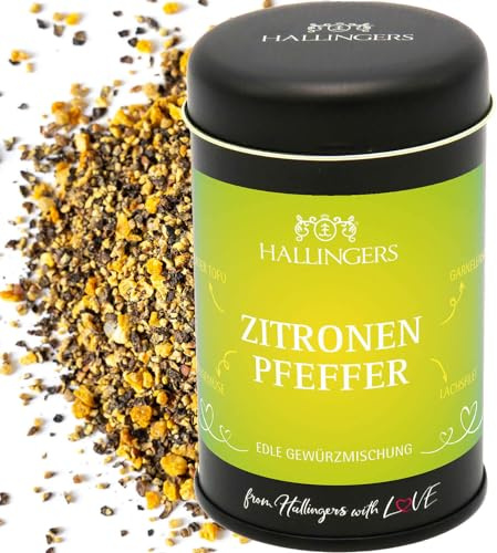 Hallingers Genuss Manufaktur Pfeffer Geschenk - Gourmet-Qualität zum Kochen in edler Geschenk-Dose Spritziger Zitr... für Gemüse, Marinade & Salatdressing, Geschenkidee für Frauen Männer