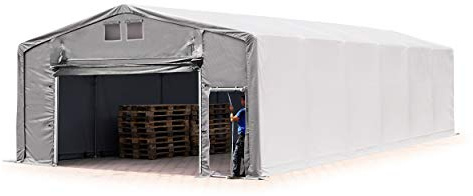 TOOLPORT Lagerzelt Zelthalle 8x12 m mit Hochziehtor - robuste PRIMEtex PVC Plane 2300 N - Wasserdicht 3m Seitenhöhe