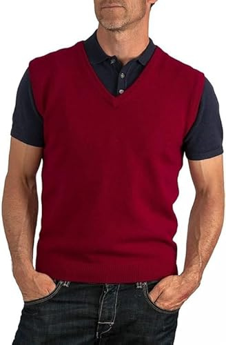 Aarhon herr v-ringad ärmlös stickad jumper plusstorlek tröja herr topp storlek, vin, M