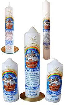 Taufkerze/Kommunionkerze, Konfirmationskerze,PatenkerzeArche Noah mit Spruchink. Name,Datum**Junge Mädchen