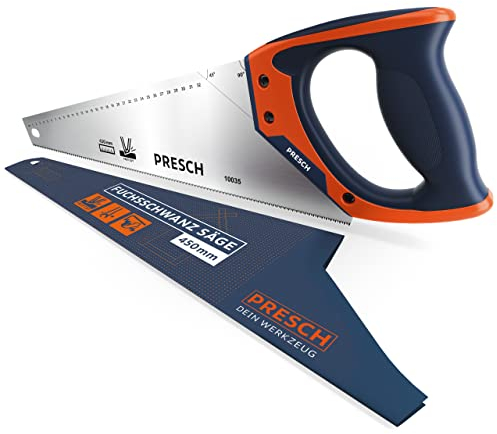 Presch Fuchsschwanz Säge 450mm - Scharfe Holzsäge mit 45° und 90° Anschlag - Profi Handsäge zum Sägen von Holz und Laminat
